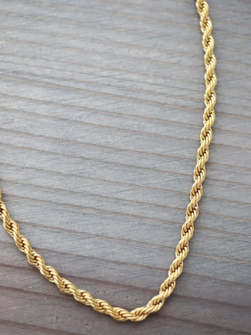 3mm 24inches Rope Chain Style Necklace 18k Gold Plated Stainless Steel